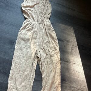 Linen Blend Back Cut-Out Jumpsuit